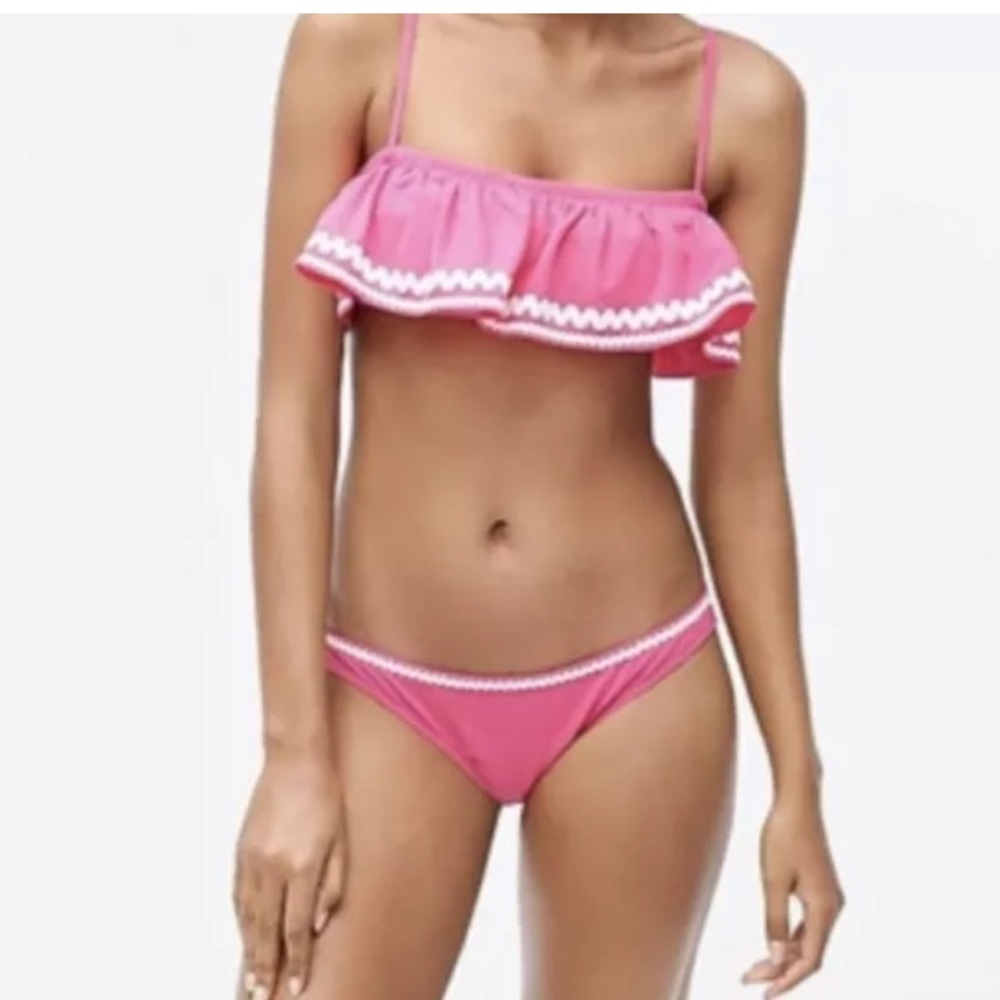 J. Crew Pink Ruffle Bandeau Bikini Top